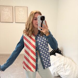 BDG Medium Patriotic American Flag Denim Button-Up Shirt